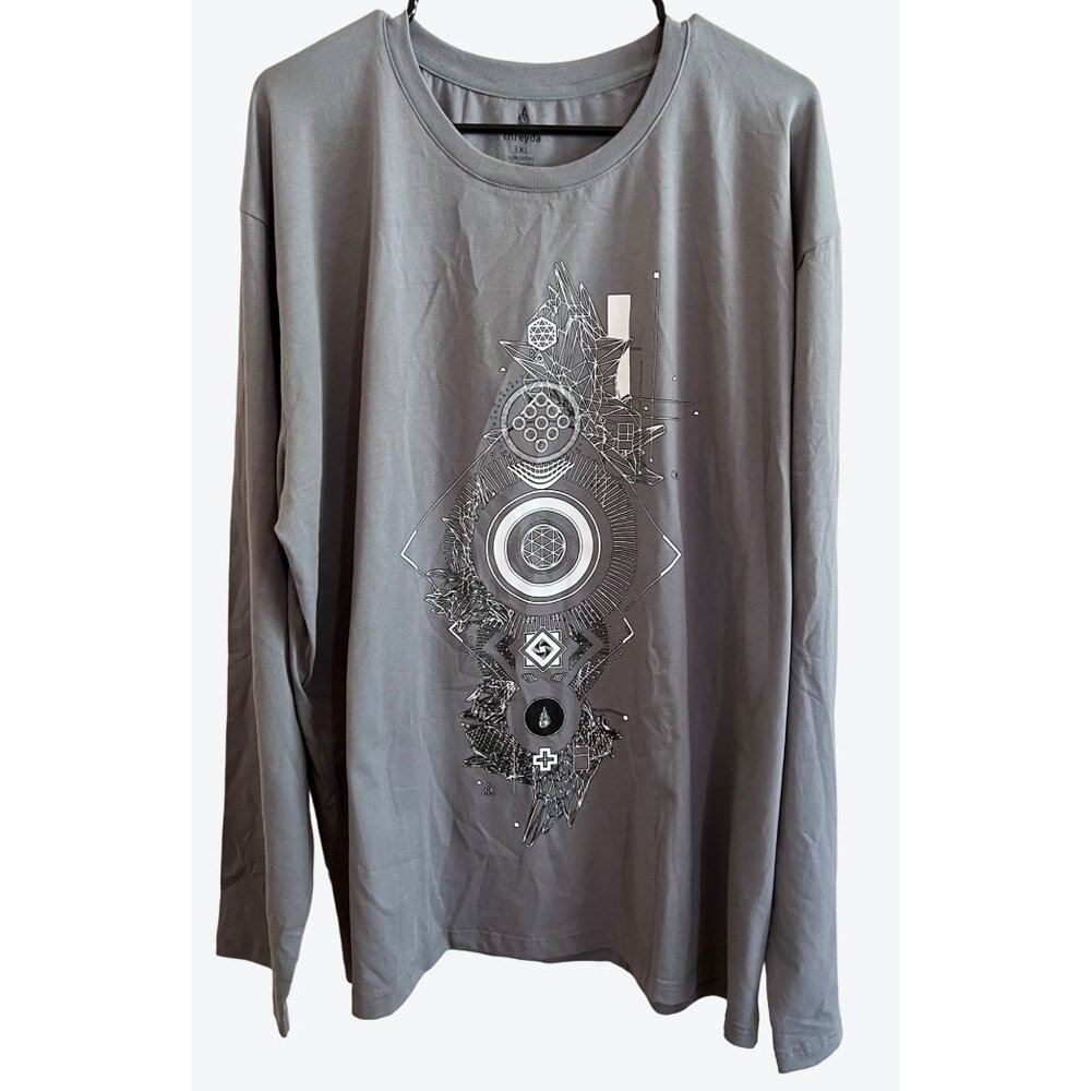 Threyda Men's 3XL Long Sleeve Crew Neck Gray & White Geometric Shirt